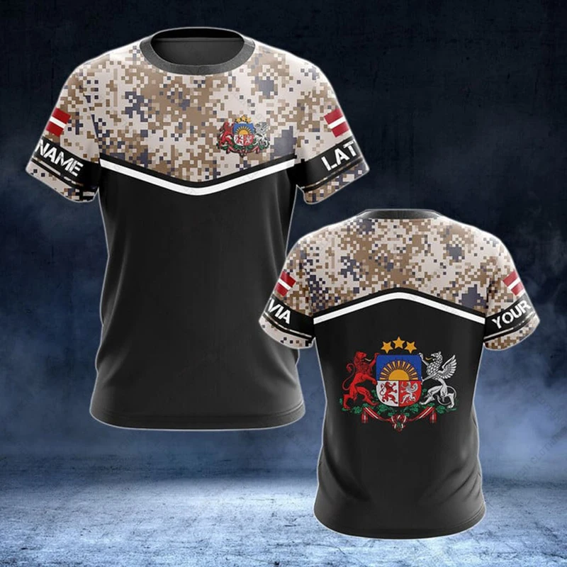 Custom Name Latvia Camouflage  - đánh giá và giá Streetwear Brand T Shirt