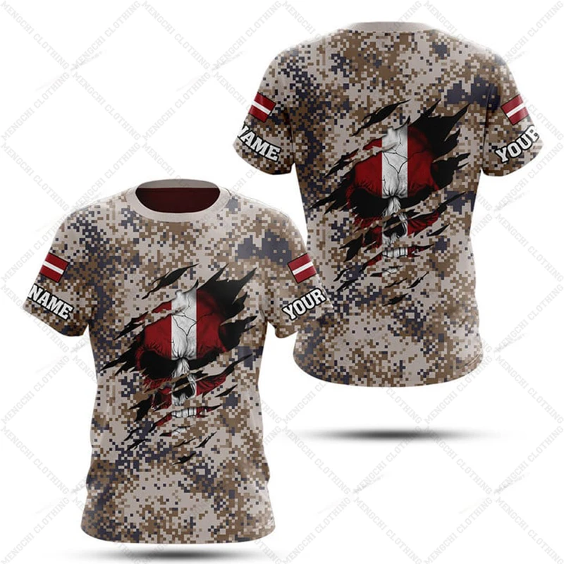 Custom Name Latvia Camouflage  - đánh giá và giá Streetwear Brand T Shirt